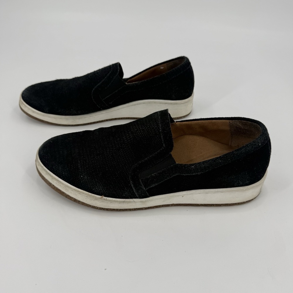 Aetrex Womens 8.5 Black Leather Slip On Comfort Walking Sneakers Shoes